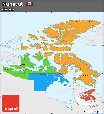 Political Simple Map of Nunavut, single color outside