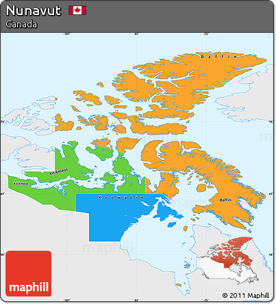 Political Simple Map of Nunavut, single color outside
