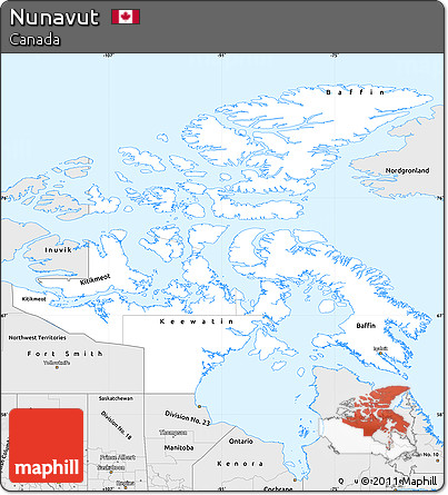 Silver Style Simple Map of Nunavut