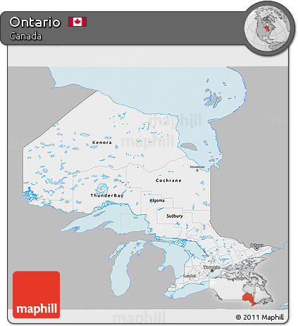 Gray 3D Map of Ontario, single color outside