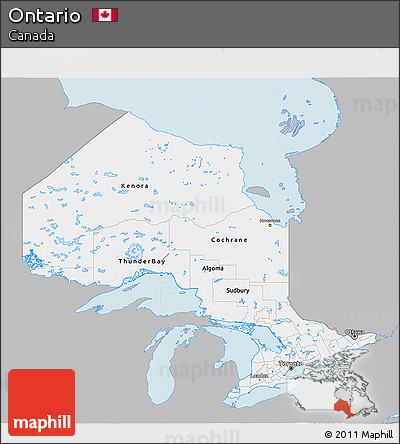 Gray 3D Map of Ontario, single color outside