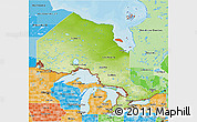 Physical 3D Map of Ontario, political shades outside