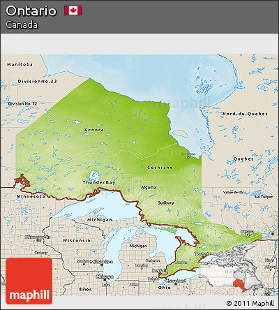 Physical 3D Map of Ontario, shaded relief outside