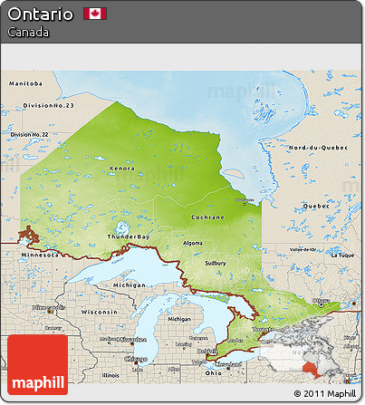Physical 3D Map of Ontario, shaded relief outside