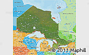 Satellite 3D Map of Ontario, political shades outside