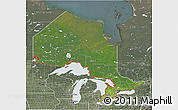 Satellite 3D Map of Ontario, semi-desaturated