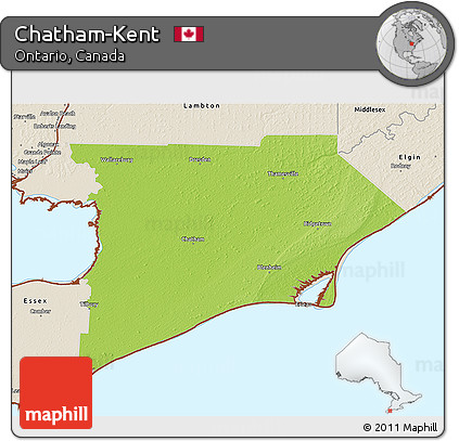 Physical 3D Map of Chatham-Kent, shaded relief outside