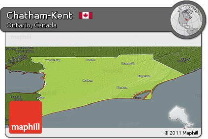 Physical Panoramic Map of Chatham-Kent, darken