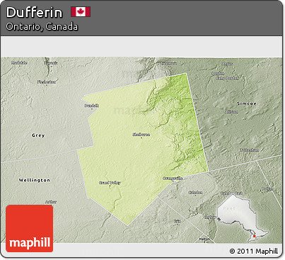 Physical 3D Map of Dufferin, semi-desaturated