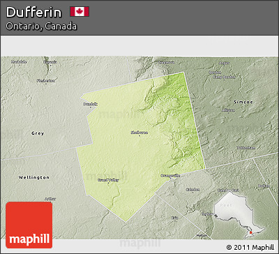 Physical 3D Map of Dufferin, semi-desaturated