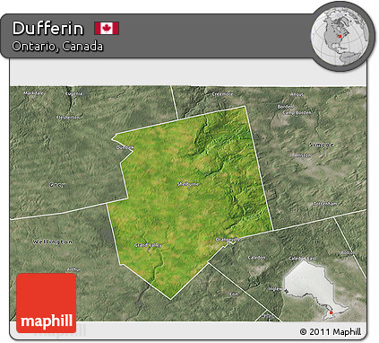 Satellite 3D Map of Dufferin, semi-desaturated