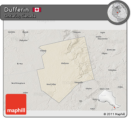 Shaded Relief 3D Map of Dufferin, semi-desaturated