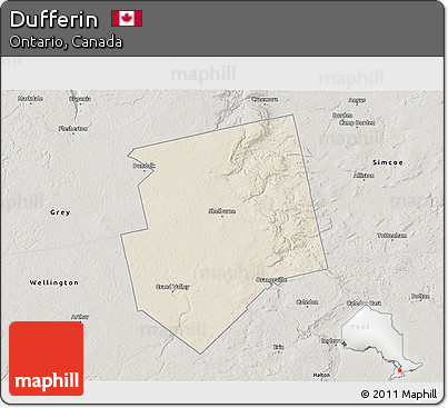 Shaded Relief 3D Map of Dufferin, semi-desaturated