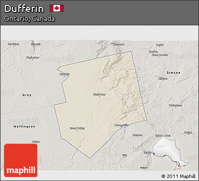 Shaded Relief 3D Map of Dufferin, semi-desaturated
