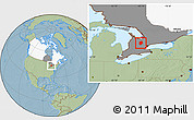 Savanna Style Location Map of Dufferin, highlighted country, highlighted parent region, hill shading