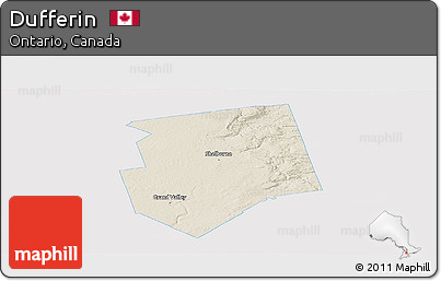 Shaded Relief Panoramic Map of Dufferin, single color outside