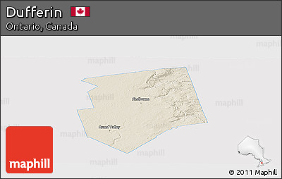 Shaded Relief Panoramic Map of Dufferin, single color outside