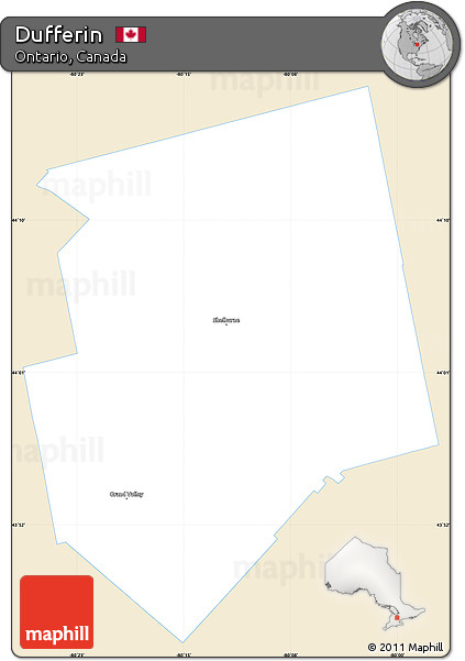 Classic Style Simple Map of Dufferin, single color outside