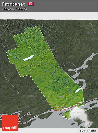Satellite 3D Map of Frontenac, darken, semi-desaturated