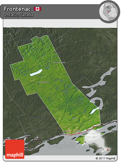 Satellite 3D Map of Frontenac, darken, semi-desaturated
