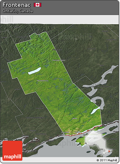 Satellite 3D Map of Frontenac, darken, semi-desaturated
