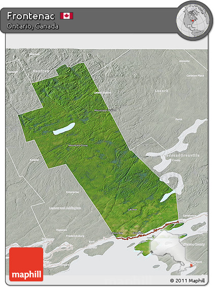 Satellite 3D Map of Frontenac, lighten, semi-desaturated