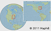 Savanna Style Location Map of Frontenac, within the entire country, hill shading