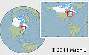 Savanna Style Location Map of Frontenac, highlighted country, highlighted parent region, within the entire country, hill shading