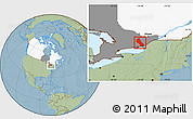Savanna Style Location Map of Frontenac, highlighted country, highlighted parent region, hill shading