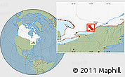 Savanna Style Location Map of Frontenac, highlighted country, hill shading