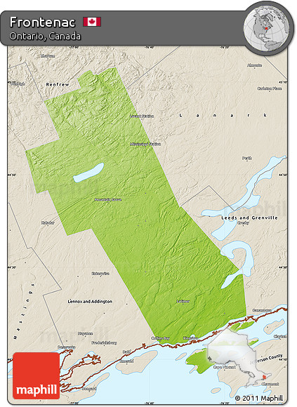 Physical Map of Frontenac, shaded relief outside