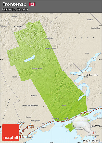 Physical Map of Frontenac, shaded relief outside