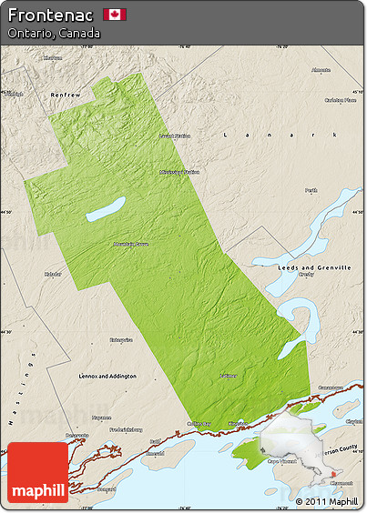 Physical Map of Frontenac, shaded relief outside