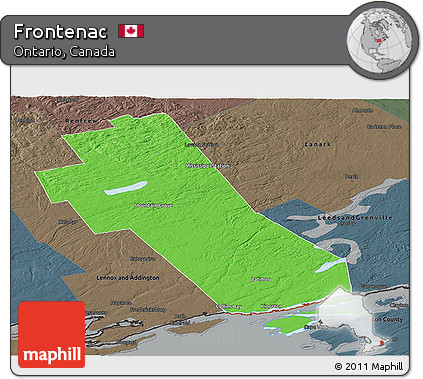 Political Panoramic Map of Frontenac, darken, semi-desaturated