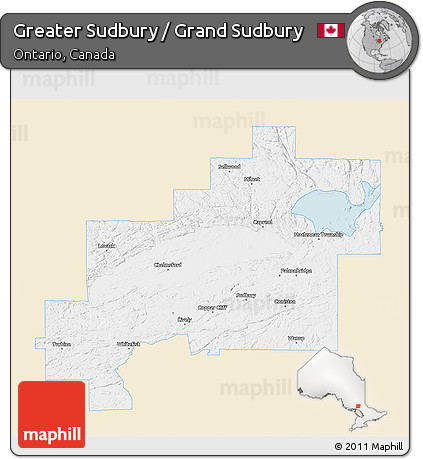 Classic Style 3D Map of Greater Sudbury / Grand Sudbury, single color outside