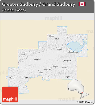 Classic Style 3D Map of Greater Sudbury / Grand Sudbury, single color outside