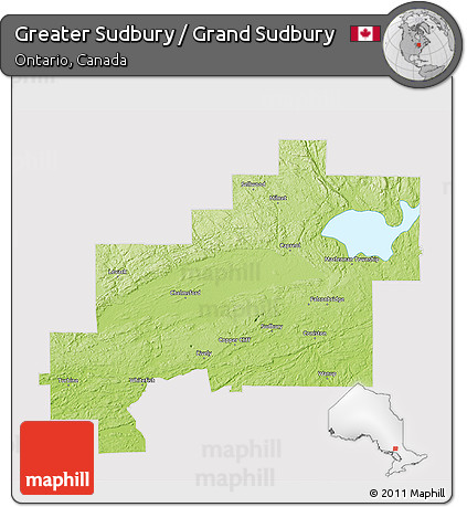 Physical 3D Map of Greater Sudbury / Grand Sudbury, cropped outside