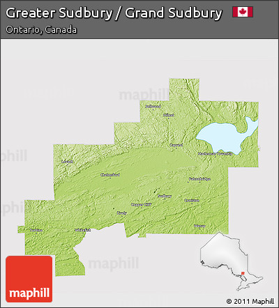 Physical 3D Map of Greater Sudbury / Grand Sudbury, cropped outside