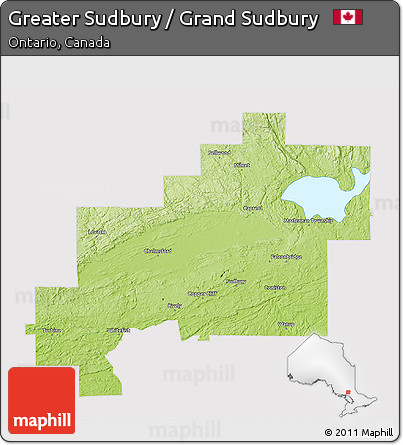 Physical 3D Map of Greater Sudbury / Grand Sudbury, cropped outside