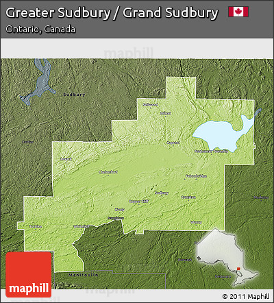Physical 3D Map of Greater Sudbury / Grand Sudbury, darken