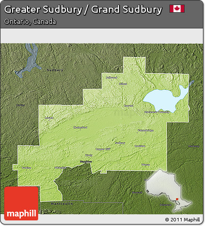 Physical 3D Map of Greater Sudbury / Grand Sudbury, darken