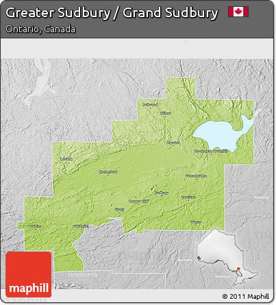 Physical 3D Map of Greater Sudbury / Grand Sudbury, lighten, desaturated