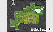Satellite 3D Map of Greater Sudbury / Grand Sudbury, darken, desaturated