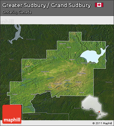 Satellite 3D Map of Greater Sudbury / Grand Sudbury, darken