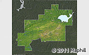 Satellite 3D Map of Greater Sudbury / Grand Sudbury, darken, semi-desaturated