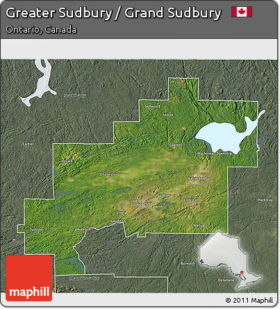 Satellite 3D Map of Greater Sudbury / Grand Sudbury, semi-desaturated