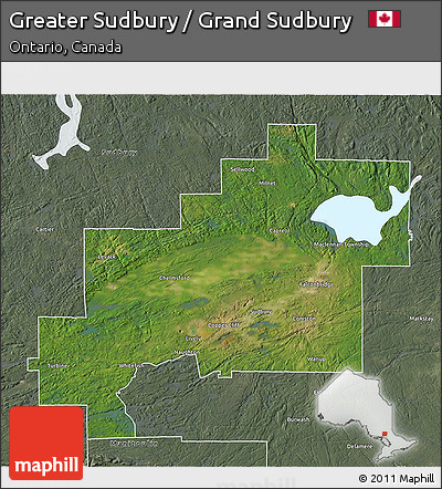 Satellite 3D Map of Greater Sudbury / Grand Sudbury, semi-desaturated