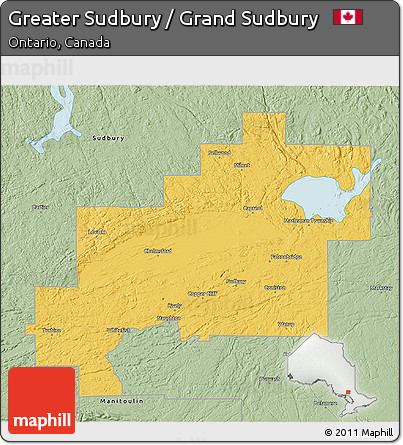 Savanna Style 3D Map of Greater Sudbury / Grand Sudbury