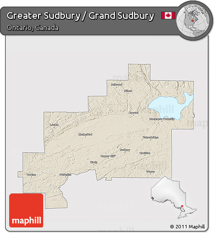 Shaded Relief 3D Map of Greater Sudbury / Grand Sudbury, cropped outside