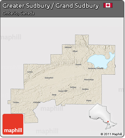 Shaded Relief 3D Map of Greater Sudbury / Grand Sudbury, cropped outside